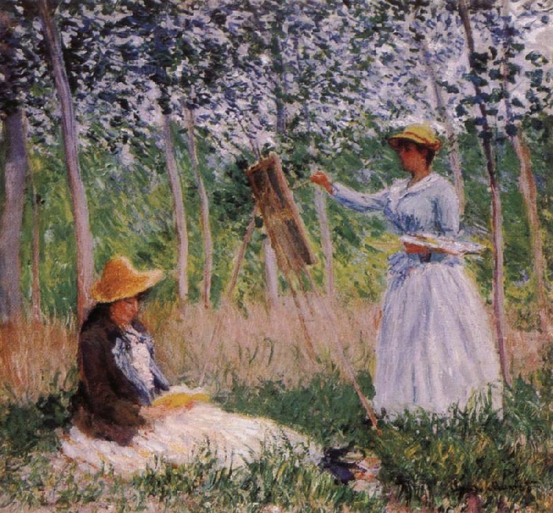 Claude Monet Suzanne Reading and Blanche Painting by the Marsh at Giverny china oil painting image